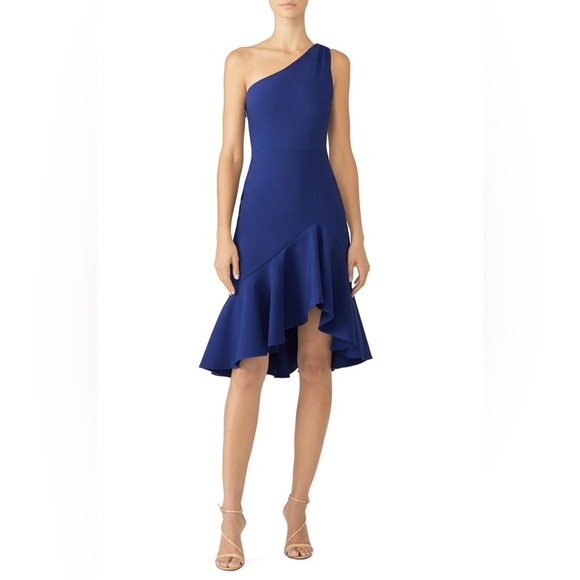 NWT LIKELY Rollins One Shoulder Ruffle Hem Ponte Dress Size 6 - Picture 1 of 6